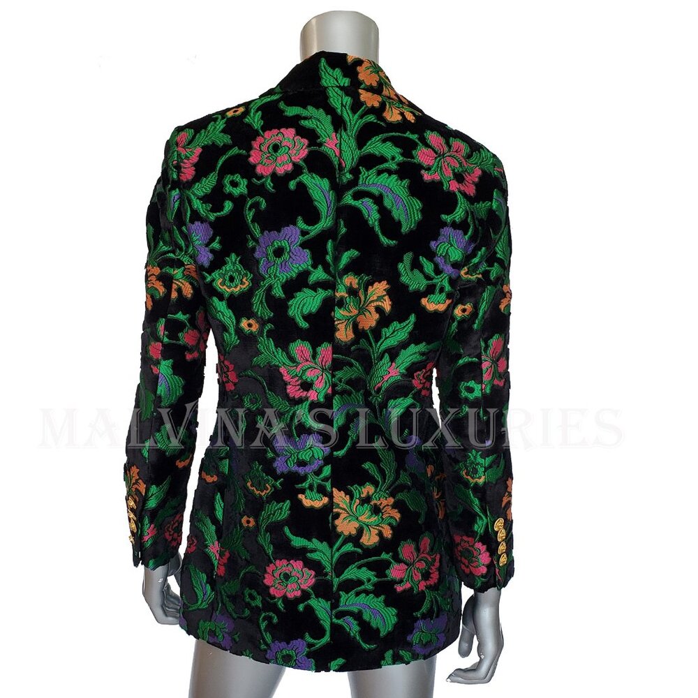 GUCCI JACKET SINGLE BREASTED VELVET JAQUARD FLORAL BLAZER sz IT 40 US 4 - Picture 4 of 14